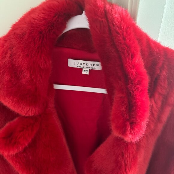 Just Drew NYC Red Faux Fur Coat XS - Picture 2 of 5